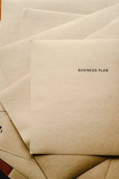 Close-up of a business plan envelope in a minimalist setup, ideal for startup presentations.