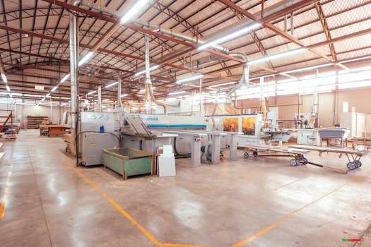 Wide view of an organized industrial factory with modern machinery in Pato Branco.